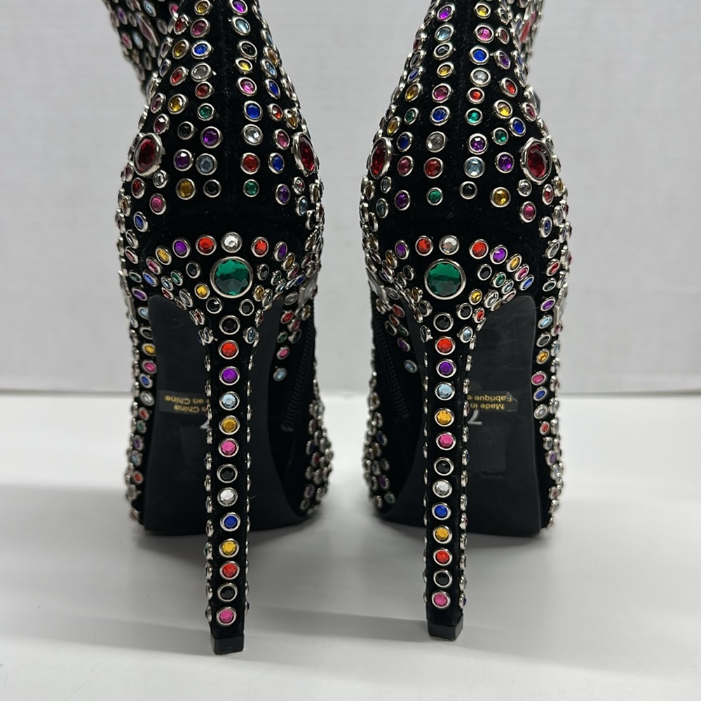 Jeffrey Campbell Stiletto High Heel Booties Boots Jeweled Multicolor Black 7 - Picture 4 of 9